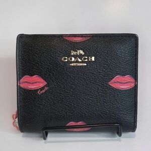 Coach Lips Print Black Canvas & Leather Snap Wallet C3324